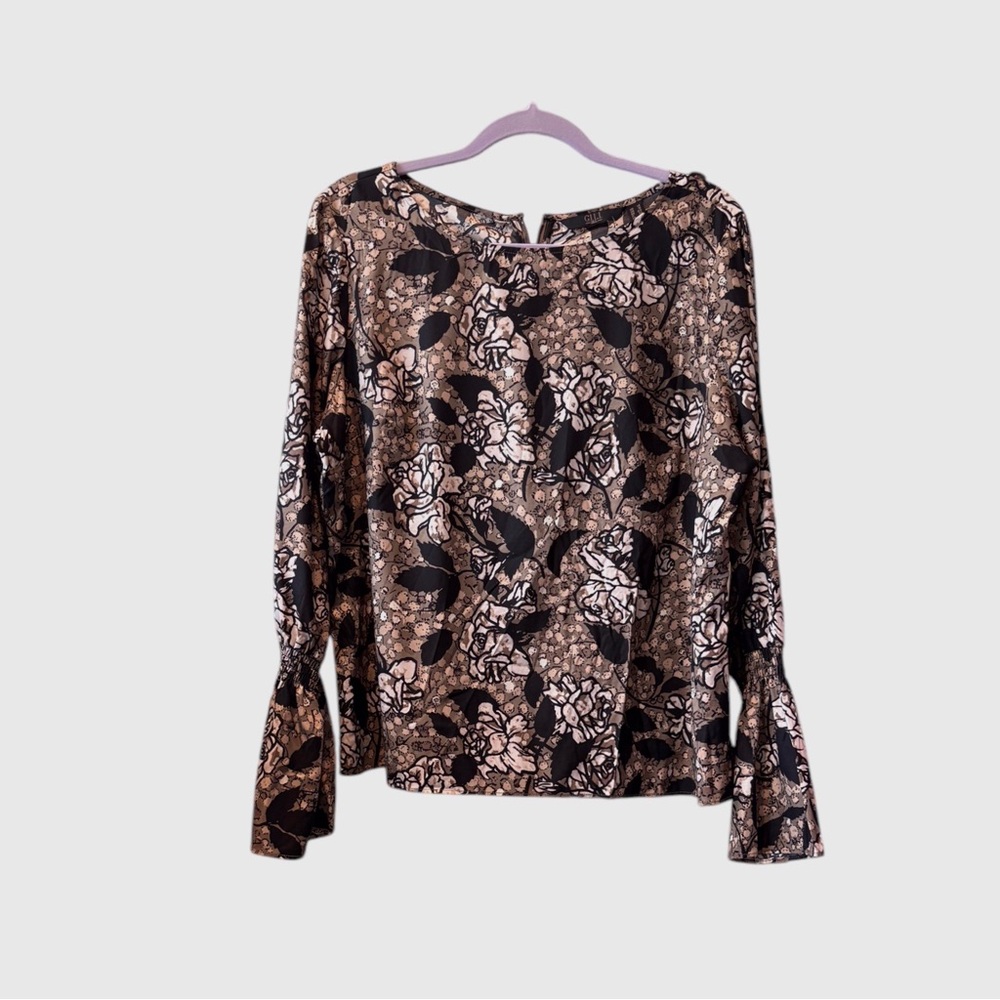G.I.L.I Floral Print Long Bell Sleeve Top Business Casual Floral Bluse Top